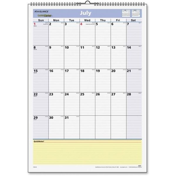 At-A-Glance At A Glance AAGPM5328 12 x 17 in. Academic Year Monthly Wall Calendar July 2015 to June 2016 - QuickNotes AAGPM5328
